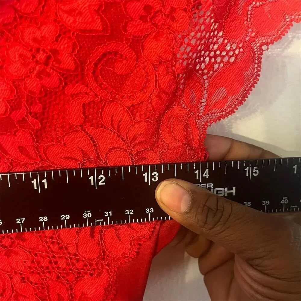 Revolve HAH Lady Like XS Rouge Red Lace Deep V-Neck Short Sleeve Bodysuit NWT - Picture 7 of 7